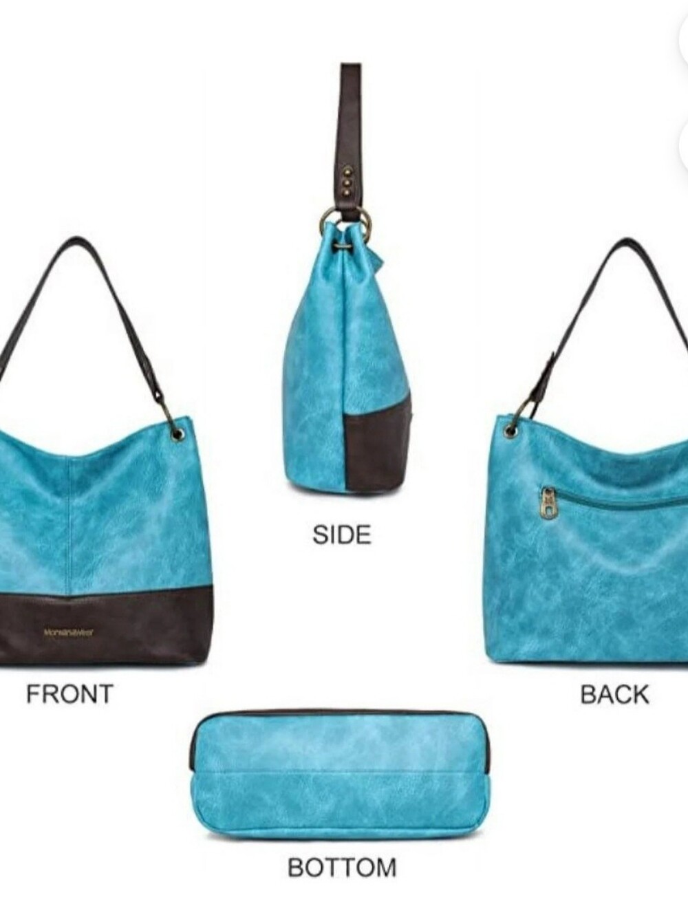 Montana West Turquoise and Black Two-Tone Shoulder Tote - Picture 4 of 7